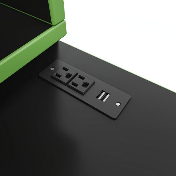 English Elm Full Size Gaming Loft Bed with Built-In Desk LED Lighting and Storage for Teens Black+Green W5316S00060