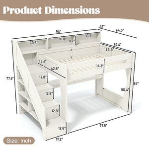 English Elm Full Size Gaming Loft Bed with Stair Storage Desk LED Lighting and USB Ports Beige 93.98 L x 64.49 W x 77.56 H MDF,Pine,Plywood W5316S00061
