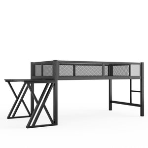 English Elm Twin Xl Gaming Loft Bed with Staircase Led Lights Usb Ports and Mesh Guardrail W5316S00065