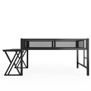English Elm Twin Xl Gaming Loft Bed with Staircase Led Lights Usb Ports and Mesh Guardrail W5316S00065