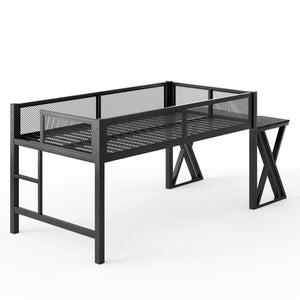 English Elm Twin Xl Gaming Loft Bed with Staircase Led Lights Usb Ports and Mesh Guardrail W5316S00065