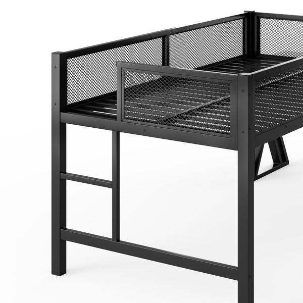 English Elm Twin Xl Gaming Loft Bed with Staircase Led Lights Usb Ports and Mesh Guardrail W5316S00065