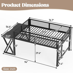 English Elm Full Size Metal Loft Bed with Desk Led Lights Usb Ports Staircase Mesh Rail W5316S00066