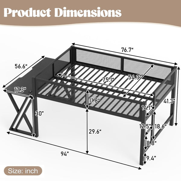 English Elm Full Size Metal Loft Bed with Desk Led Lights Usb Ports Staircase Mesh Rail W5316S00066