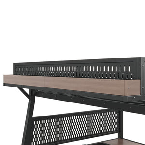English Elm Full Metal Loft Bed with Wardrobe Stairs Pegboard Shelving USB Ports and LED Strip W5316S00068