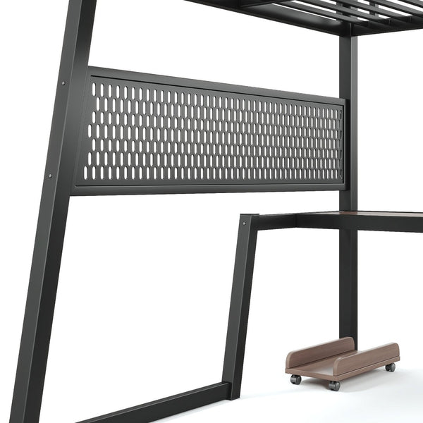 English Elm Full Metal Loft Bed with Wardrobe Stairs Pegboard Shelving USB Ports and LED Strip W5316S00068