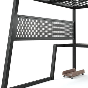 English Elm Queen Metal Loft Bed with Stairs Shelving Pegboard Wardrobe USB Ports and LED Strip W5316S00069