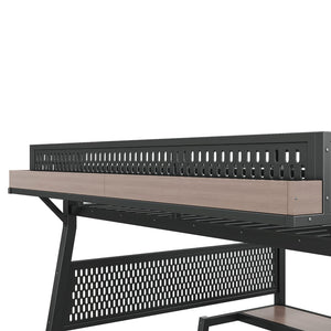 English Elm Queen Metal Loft Bed with Stairs Shelving Pegboard Wardrobe USB Ports and LED Strip W5316S00069