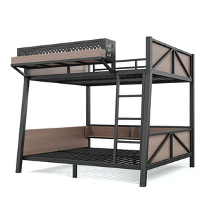 English Elm Full Metal Bunk Bed with LED Lighting USB Ports and Storage Shelves for Teens W5316S00071