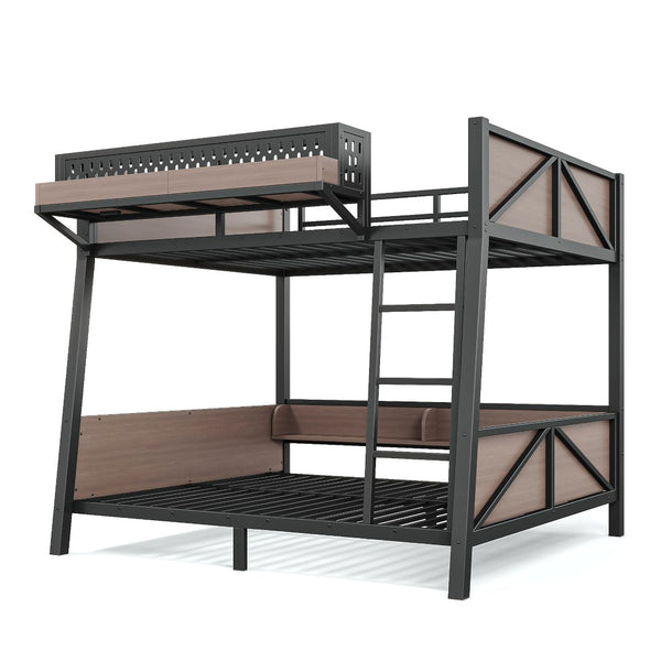 English Elm Full Metal Bunk Bed with LED Lighting USB Ports and Storage Shelves for Teens W5316S00071