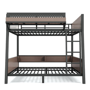 English Elm Full Metal Bunk Bed with LED Lighting USB Ports and Storage Shelves for Teens W5316S00071