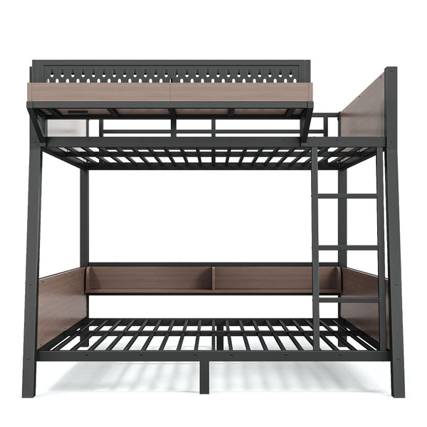 English Elm Full Metal Bunk Bed with LED Lighting USB Ports and Storage Shelves for Teens W5316S00071