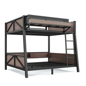 English Elm Full Metal Bunk Bed with LED Lighting USB Ports and Storage Shelves for Teens W5316S00071