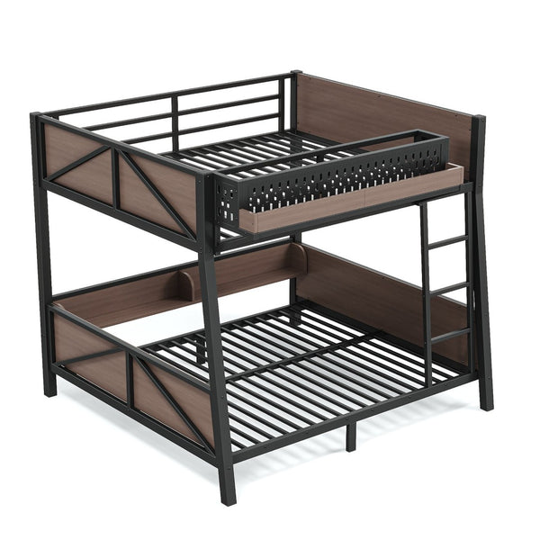 English Elm Full Metal Bunk Bed with LED Lighting USB Ports and Storage Shelves for Teens W5316S00071