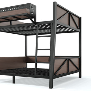 English Elm Full Metal Bunk Bed with LED Lighting USB Ports and Storage Shelves for Teens W5316S00071