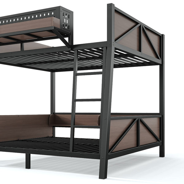English Elm Full Metal Bunk Bed with LED Lighting USB Ports and Storage Shelves for Teens W5316S00071