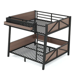 English Elm Full Metal Bunk Bed with LED Lighting USB Ports and Storage Shelves for Teens W5316S00071