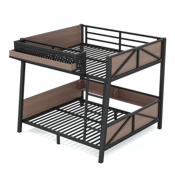 English Elm Full Metal Bunk Bed with LED Lighting USB Ports and Storage Shelves for Teens W5316S00071