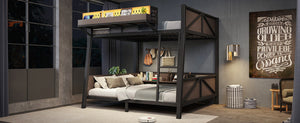 English Elm Full Metal Bunk Bed with LED Lighting USB Ports and Storage Shelves for Teens W5316S00071