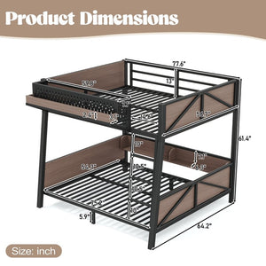 English Elm Full Metal Bunk Bed with LED Lighting USB Ports and Storage Shelves for Teens W5316S00071