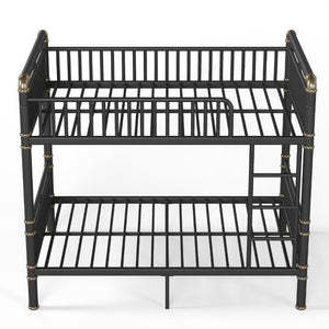 English Elm Full Over Bunk Bed Round Pipe Steel Frame Industrial Matte Black for Adults and Teens W5316S00079