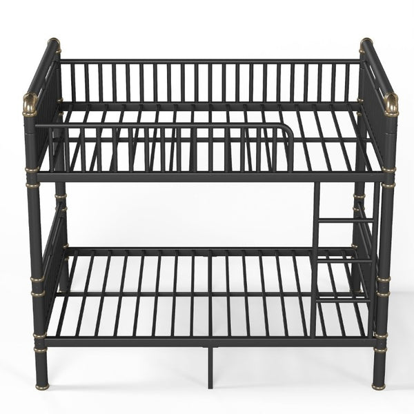 English Elm Full Over Bunk Bed Round Pipe Steel Frame Industrial Matte Black for Adults and Teens W5316S00079
