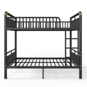 English Elm Full Over Bunk Bed Round Pipe Steel Frame Industrial Matte Black for Adults and Teens W5316S00079