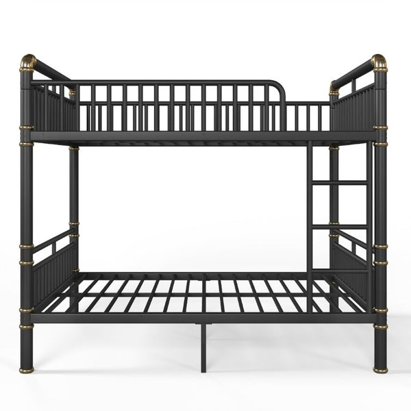 English Elm Full Over Bunk Bed Round Pipe Steel Frame Industrial Matte Black for Adults and Teens W5316S00079