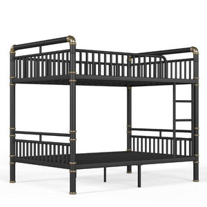 English Elm Full Over Bunk Bed Round Pipe Steel Frame Industrial Matte Black for Adults and Teens W5316S00079