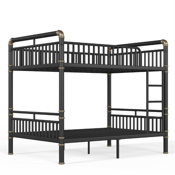 English Elm Full Over Bunk Bed Round Pipe Steel Frame Industrial Matte Black for Adults and Teens W5316S00079