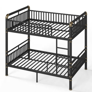 English Elm Full Over Bunk Bed Round Pipe Steel Frame Industrial Matte Black for Adults and Teens W5316S00079