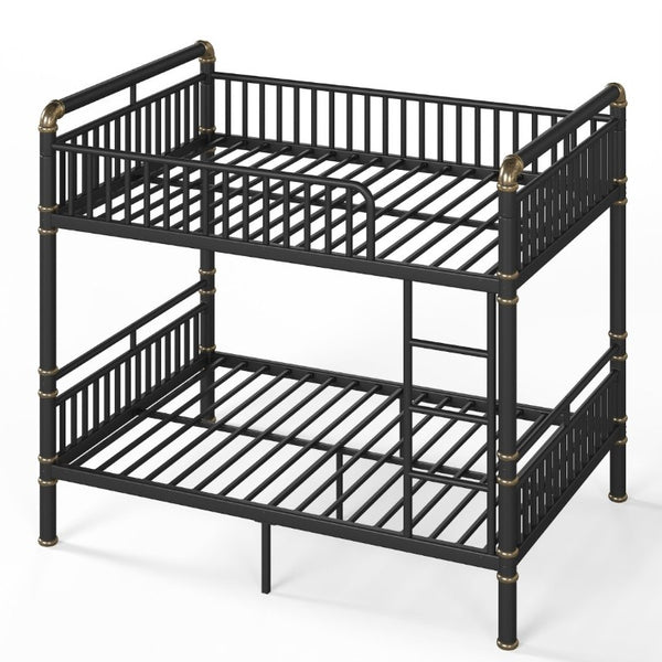 English Elm Full Over Bunk Bed Round Pipe Steel Frame Industrial Matte Black for Adults and Teens W5316S00079