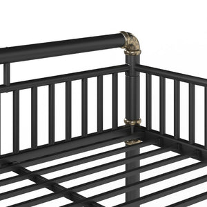 English Elm Full Over Bunk Bed Round Pipe Steel Frame Industrial Matte Black for Adults and Teens W5316S00079