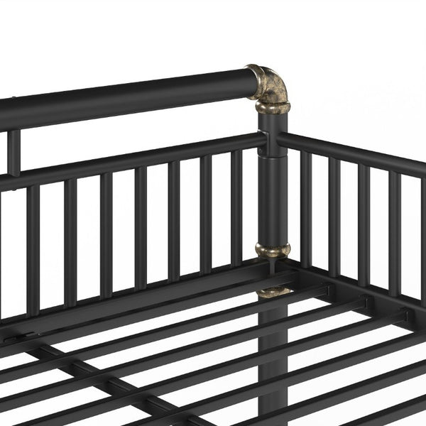 English Elm Full Over Bunk Bed Round Pipe Steel Frame Industrial Matte Black for Adults and Teens W5316S00079