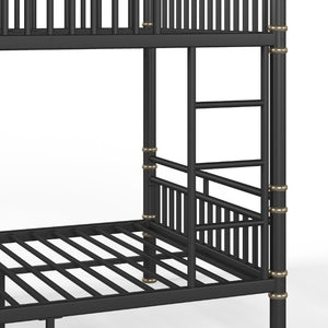 English Elm Full Over Bunk Bed Round Pipe Steel Frame Industrial Matte Black for Adults and Teens W5316S00079
