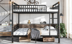 English Elm Full Over Bunk Bed Round Pipe Steel Frame Industrial Matte Black for Adults and Teens W5316S00079
