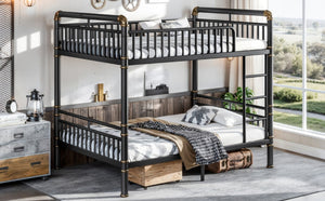 English Elm Full Over Bunk Bed Round Pipe Steel Frame Industrial Matte Black for Adults and Teens W5316S00079