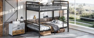 English Elm Full Over Bunk Bed Round Pipe Steel Frame Industrial Matte Black for Adults and Teens W5316S00079