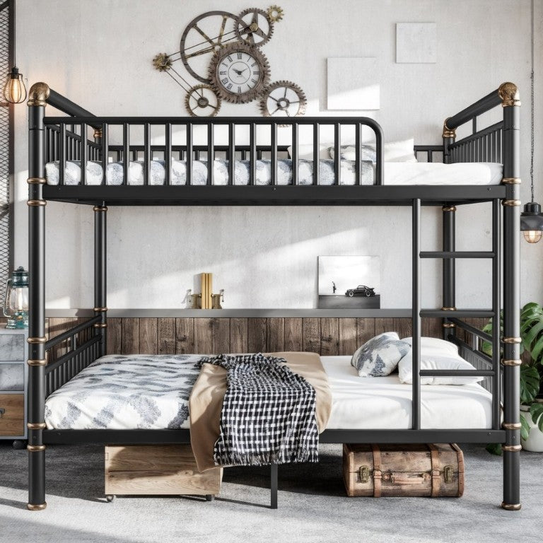 English Elm Full Over Bunk Bed Round Pipe Steel Frame Industrial Matte Black for Adults and Teens W5316S00079