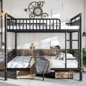 English Elm Full Over Bunk Bed Round Pipe Steel Frame Industrial Matte Black for Adults and Teens W5316S00079