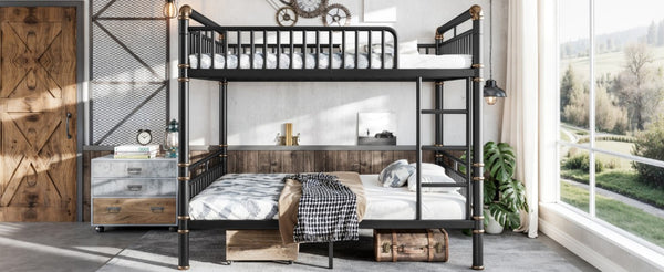 English Elm Full Over Bunk Bed Round Pipe Steel Frame Industrial Matte Black for Adults and Teens W5316S00079