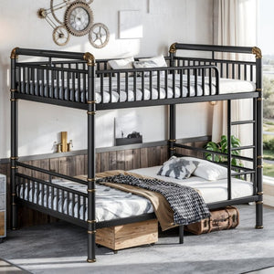 English Elm Full Over Bunk Bed Round Pipe Steel Frame Industrial Matte Black for Adults and Teens W5316S00079