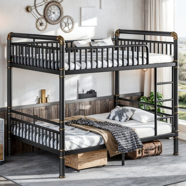 English Elm Full Over Bunk Bed Round Pipe Steel Frame Industrial Matte Black for Adults and Teens W5316S00079