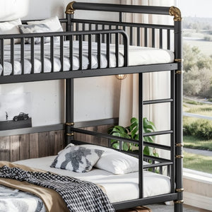 English Elm Full Over Bunk Bed Round Pipe Steel Frame Industrial Matte Black for Adults and Teens W5316S00079