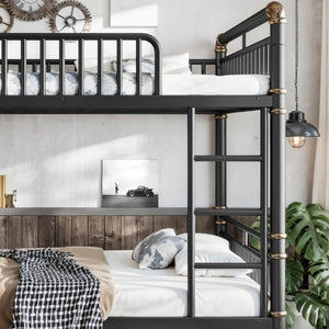 English Elm Full Over Bunk Bed Round Pipe Steel Frame Industrial Matte Black for Adults and Teens W5316S00079