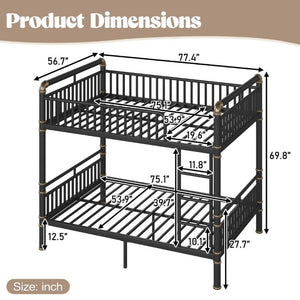 English Elm Full Over Bunk Bed Round Pipe Steel Frame Industrial Matte Black for Adults and Teens W5316S00079
