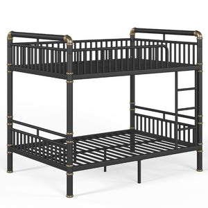 English Elm Full Over Bunk Bed Round Pipe Steel Frame Industrial Matte Black for Adults and Teens W5316S00079