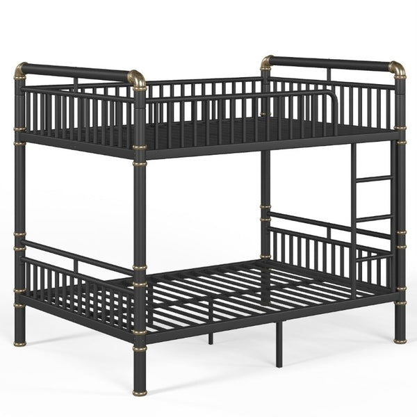 English Elm Full Over Bunk Bed Round Pipe Steel Frame Industrial Matte Black for Adults and Teens W5316S00079