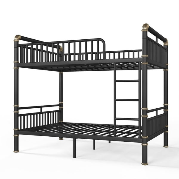 English Elm Full Over Bunk Bed Round Pipe Steel Frame Industrial Matte Black for Adults and Teens W5316S00079