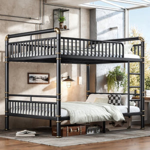English Elm Queen Over Bunk Bed Heavy Duty Steel Frame Industrial Style with Gold Accents Adults W5316S00080